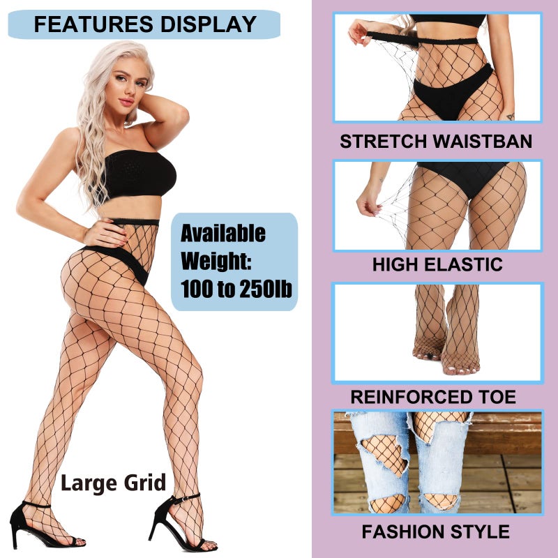 akiido Fishnet Stockings for Women, Black Fishnets Tights Thigh High Stockings Pantyhose, Plus Size Fits All - Image 3